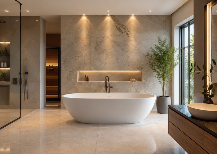Modernes Badezimmer mit Sanitärinstallation in München